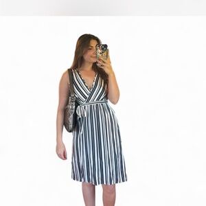 Elegant Blue and White Striped Dress